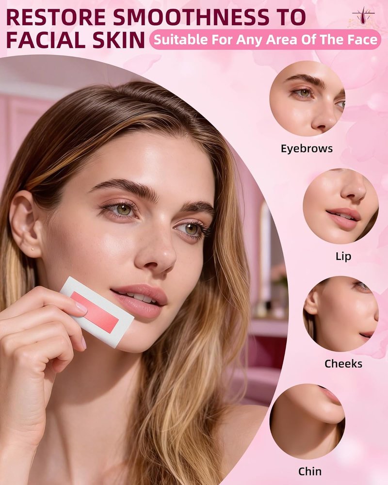 40 Facial Wax Strips for Women - Complete Waxing Kit with 4 Calming Oil Wipes | All Skin Types