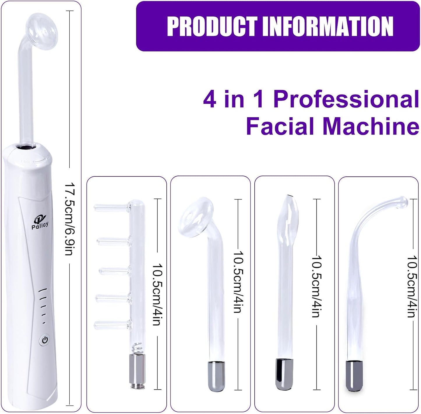 Wireless Lift Wand - Professional High Frequency Facial Device | 4 Electrodes for Wrinkles, Scars, Dark Circles (White)
