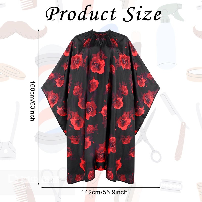 AOZUO Hair Cutting Cape, Hairdresser Apron Salon Cape with Adjustable Elastic Hooks Floral Pattern Barber Cape for Hair Stylist Hair Dye (Red)