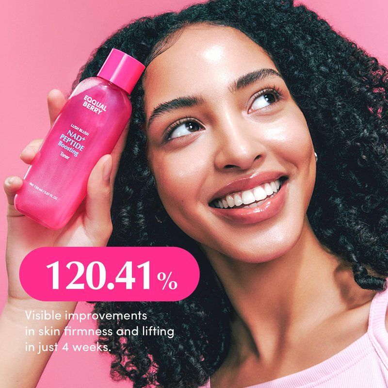 EQQUALBERRY NAD+ Peptide Boosting Toner - Anti-Aging Hydrating Face Toner with 5% NAD+ & 13 Peptides | Firming Pink Toner for Sagging Skin (5.07 fl. oz / 150ml)