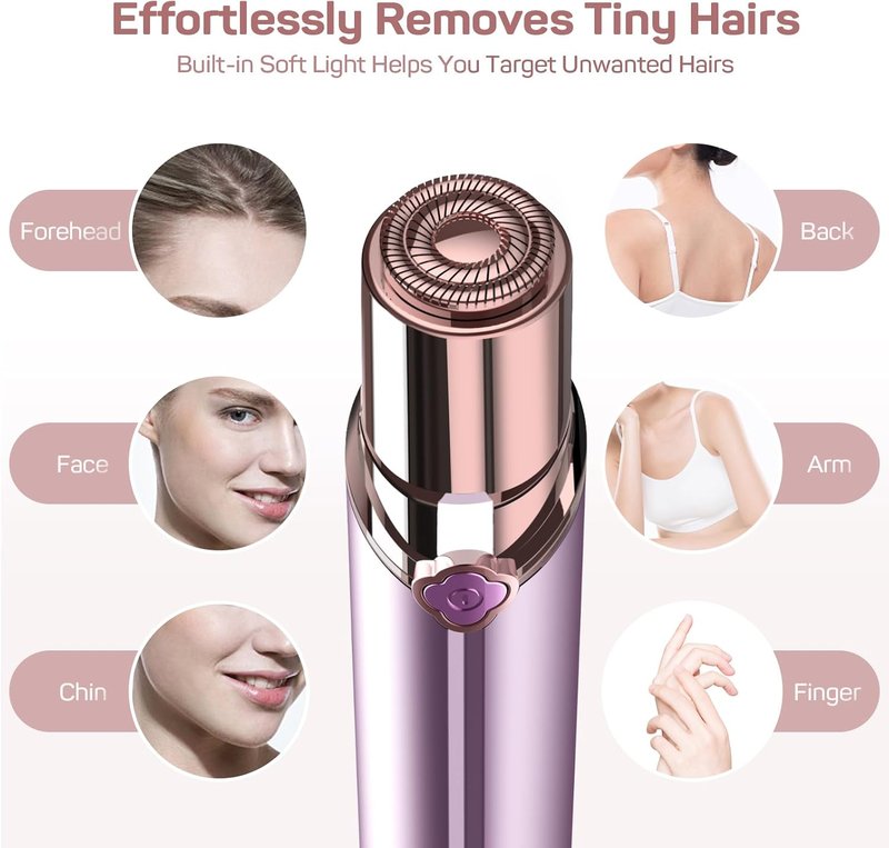 Facial Hair Removal for Women – Painless Facial Hair Remover & Hair Removal Device for Lips, Chin & Peach Fuzz, As Seen on TV, Rechargeable with 2 Replacement Heads & LED Light