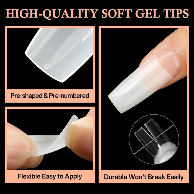 Luckyfairy 504PCS Half Cover False Nails Tips Acrylic Nail Tips Artificial False Nails Lady French Style Tip Acrylic Fake Nails For Nail Extensions Art Salon Home DIY