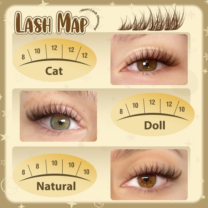 Brown Lash Clusters Short 8MM 10MM 12MM Eyelash Extensions Natural Cluster Lashes Individual Wispy Eyelash Clusters C-Curly Dark Brown Fluffy Eye Lashes Clusters Pack 132Pcs