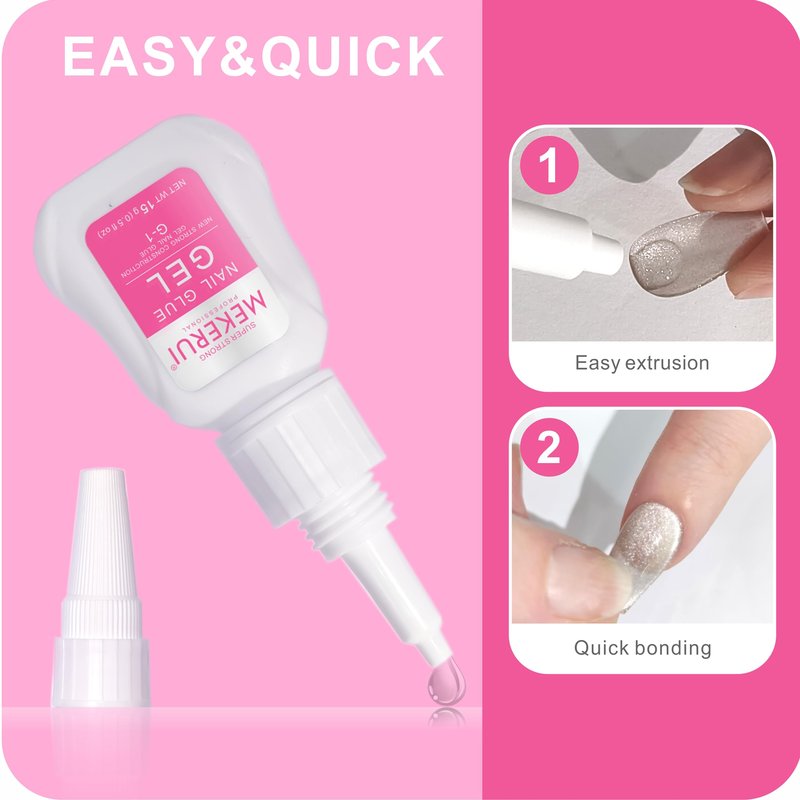 MEKERUI Super Strong Nail Glue Gel 15g – Air-Dries in 7 Seconds, No UV Lamp Needed, Waterproof & Long-Lasting for Press-On Nails