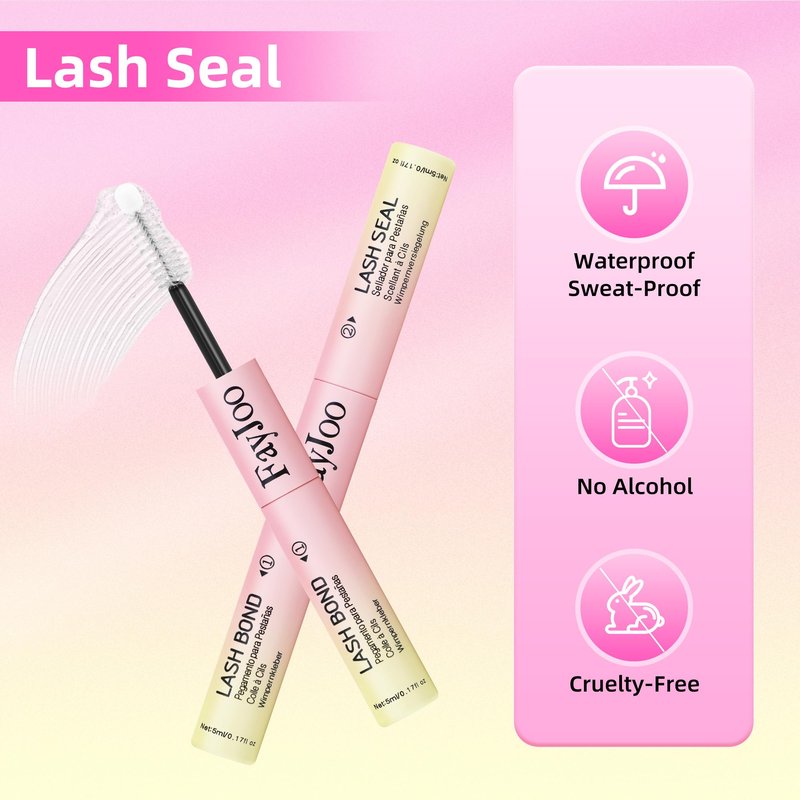 FayJoo Eyelash Adhesive Long Lasting Up to 7 Days, Strong & Flexible Hold Glue for Eyelash Extensions, Hypoallergenic, Waterproof & Quick-Dry, 3 in 1 Bond & Seal & Remover for Lash Cluster(5ml Each)