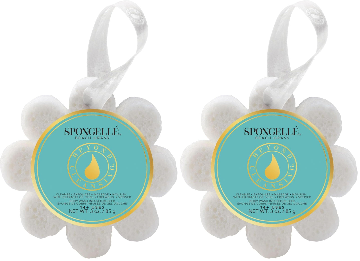Spongellé Beach Grass Wild Flower Bath Sponge | Built-in Body Wash & Body Scrubber, Shower Loofah Sponge for Women | 14+ uses (Pack of 2)
