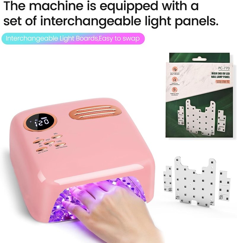 Cordless UV LED Nail Lamp - 72W Rechargeable Gel Nail Dryer with Patented Replaceable Light Board - Extra Spare Panel Included - Professional Wireless Curing Lamp for All Gels & Salon