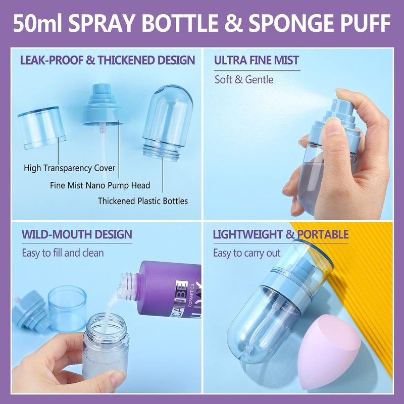 Long Lasting Makeup Setting Spray Kit - Hydrating Matte Finish Mist, 6.76 Fl Oz | Includes Travel Size Spray & Sponge Puff