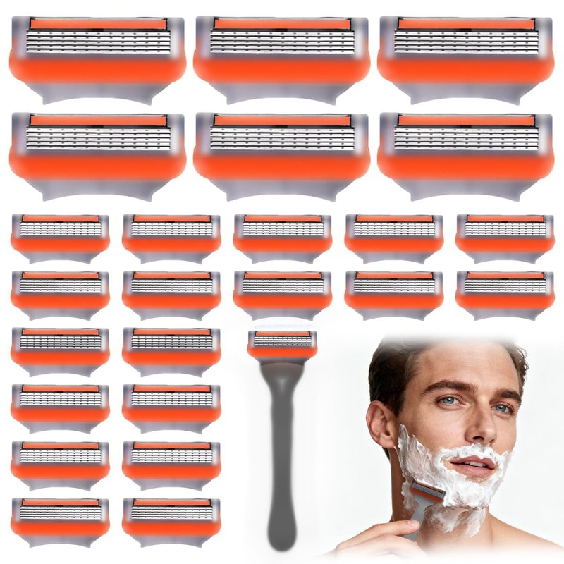 24Pcs Premium Razor Blades for Men - Compatible with fus-sion 5 blades refills, 5-Layer Stainless Steel Cartridge Refills Compatible with Fus-sion 5 Style