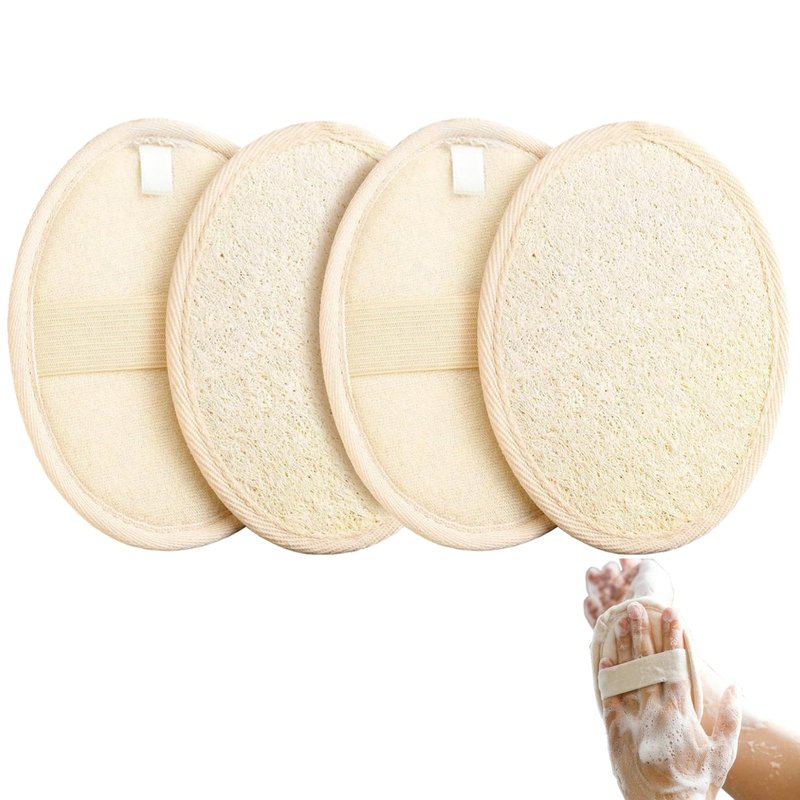 FYRLFB Loofah Sponge Pads & Body Sponges Scrubber, Natural Loofah Exfoliating Body Scrubber for Men and Women, Luffa Sponge to Clean & Relax Your Body Deeply (4 Pack)