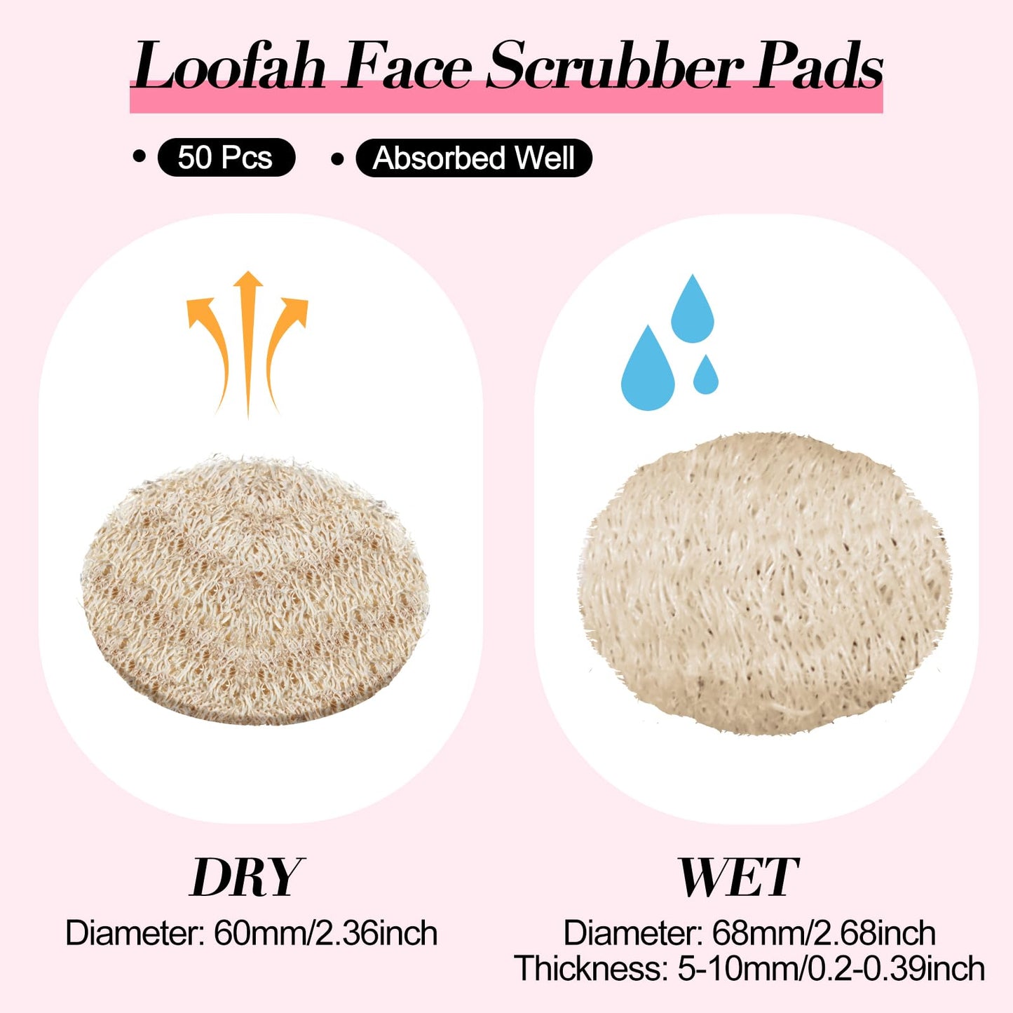 Bokon 50 Pcs Loofah Exfoliating Face Pads 2.36 Inches Round Natural Loofah Sponge Body Face Scrubber Remove Dead Skin Facial Pad Bulk for Bath Shower Spa Skin Cleaning Women Men (Beige)