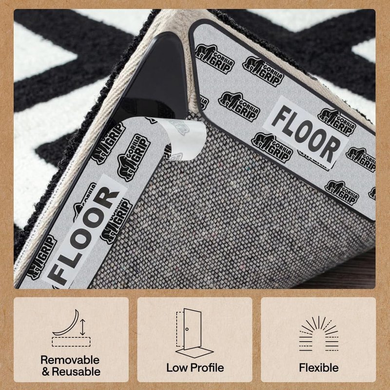 GORILLA GRIP® Rug Gripper Pads - Extra Long Double-Sided Adhesives for Area Rugs | 8 Pcs, Renter Friendly