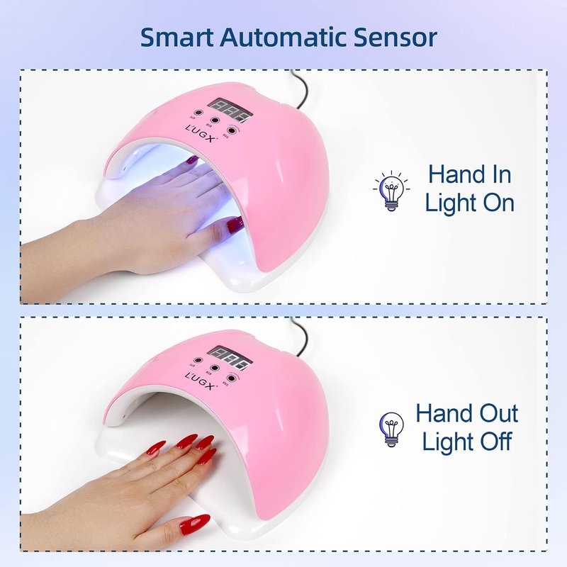 L'UGX 48W UV LED Nail Lamp - Fast Gel Nail Polish Curing with 3 Timers | Perfect for Home Salon Use (Pink)
