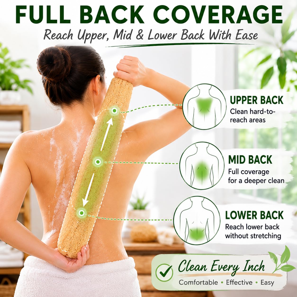 VEROMOVE Extra Long Natural Loofah Sponge, Dried Luffa Shower Sponge, Cut-to-Size Plant Fiber Body Scrubber for Exfoliating