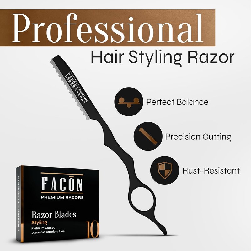 Facón Hair Razors - Professional Styling Razor Kit with 11 Stainless Steel Blades | Ideal for Salon & Home Use