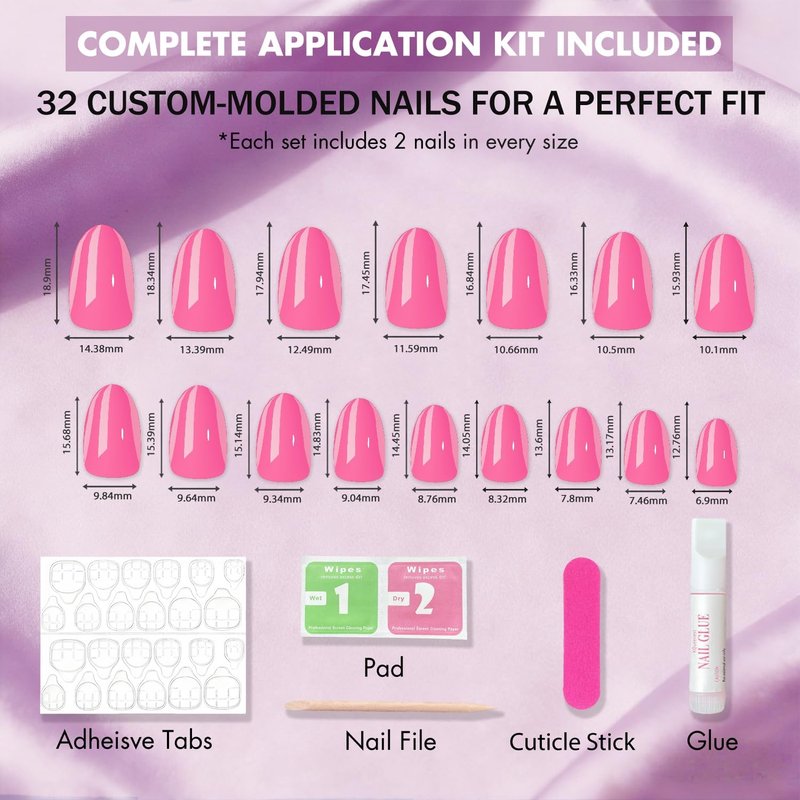 JOYVVEW Pastel Soft Blue Press on Nails Short Oval, 32 Pcs 16 Sizes Soft Gel Fake Nails Press ons Almond, Natural Glossy Opaque Glue on Nails with Glue, Acrylic False Nail for Women Daily Looks