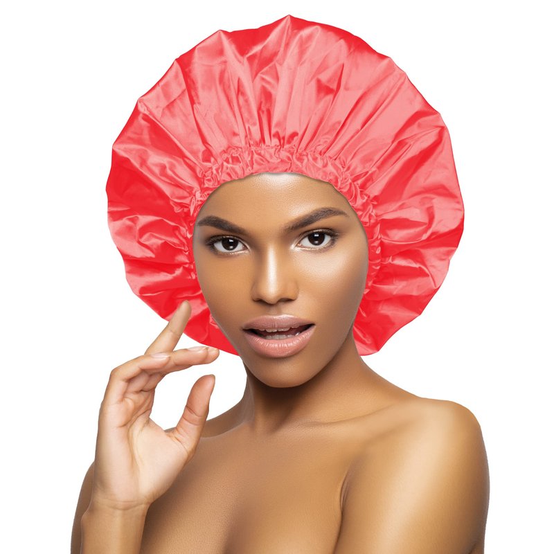 DONNA Shower & Conditioning Silky Satin Cap Waterproof Bath Caps Plastic Reusable Shower Caps Elastic Band Bath Hair Hat Stocking Stuffers for Women Rose L-XL