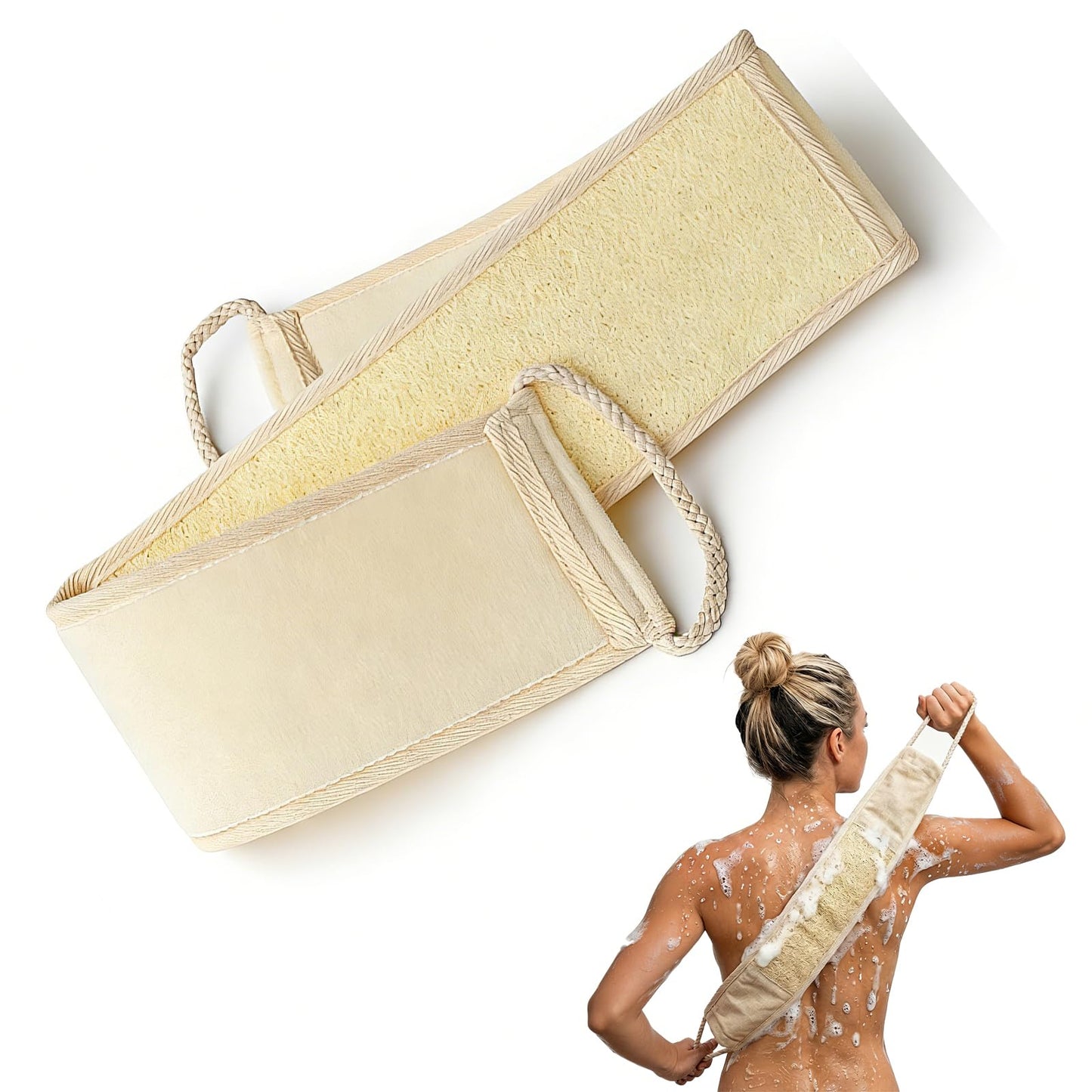 JouiiSiYa Widened Loofah Back Scrubber for Shower, Natural Loofah Sponge Back Scrubber for Women and Men, 1-pcs