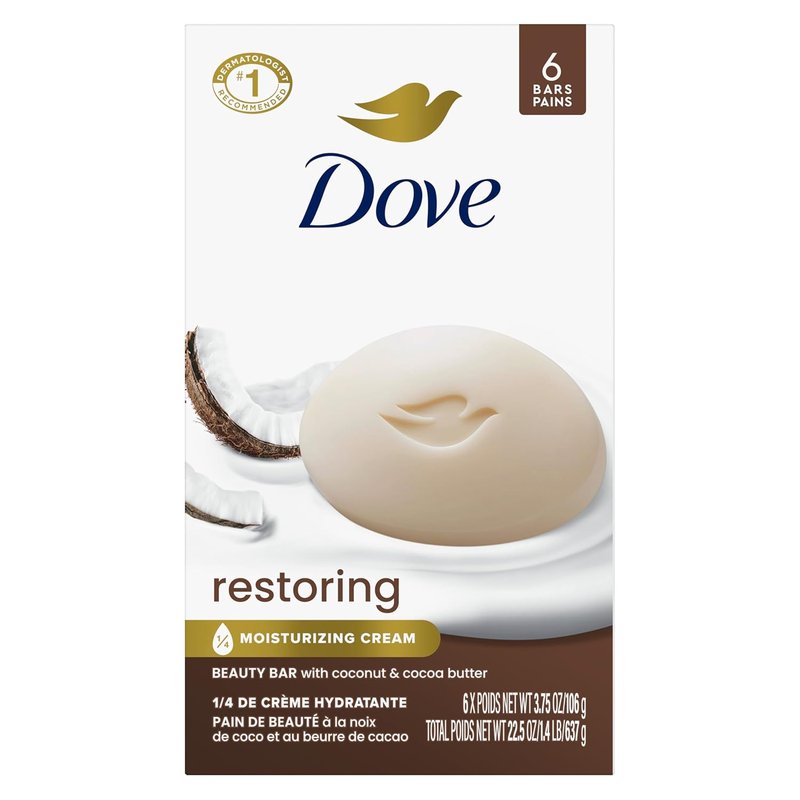 Dove Beauty Bar Soap - Restoring Coconut & Cocoa Butter | Nourishing 6 Count, 3.75 oz