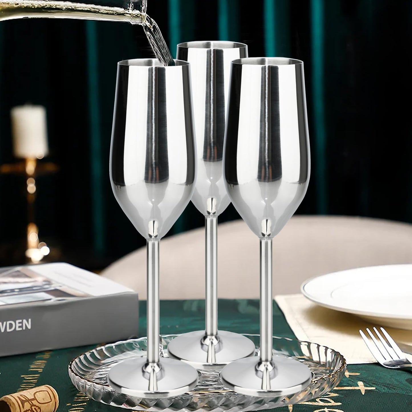 TJ Unbreakable 8 Oz Stainless Steel Champagne Flutes (2 Pack)- Silver Champagne Glasses - Reusable Indoor Outdoor Drinkware - Keeps Drink Cool for Longer - Gift Idea