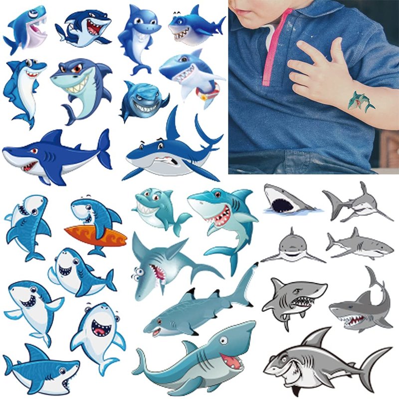 Skiennix 54Pcs Shark Temporary Tattoos - Fun Under Ocean Fish Designs for Parties & Rewards
