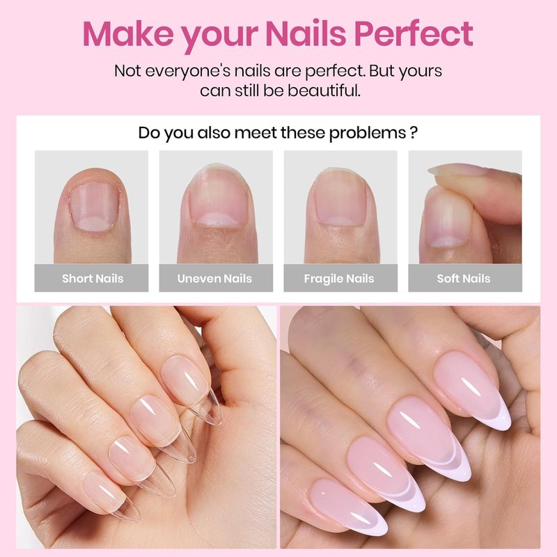 Beetles Medium Almond Nail Tips - 576pcs Pre-Etched Soft Gel | Half Matte Full Cover DIY Extensions