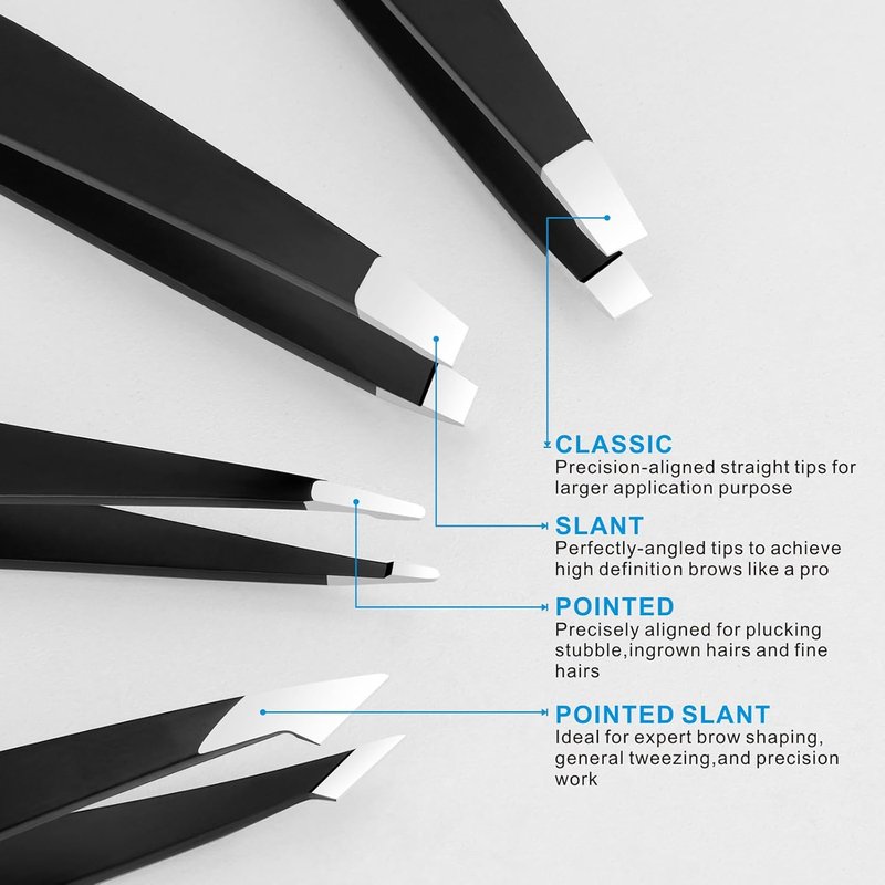 Pefei Tweezers Set - Professional Stainless Steel Eyebrow Tweezers for Precision Hair Removal | Black