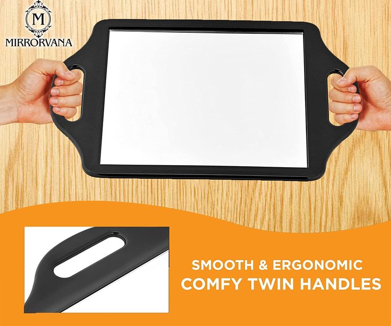Mirrorvana XLarge Barber Hand Mirror with Double Comfy Handles, Professional Handheld Mirror for Salon and Barbershop (14” x 8.5”)
