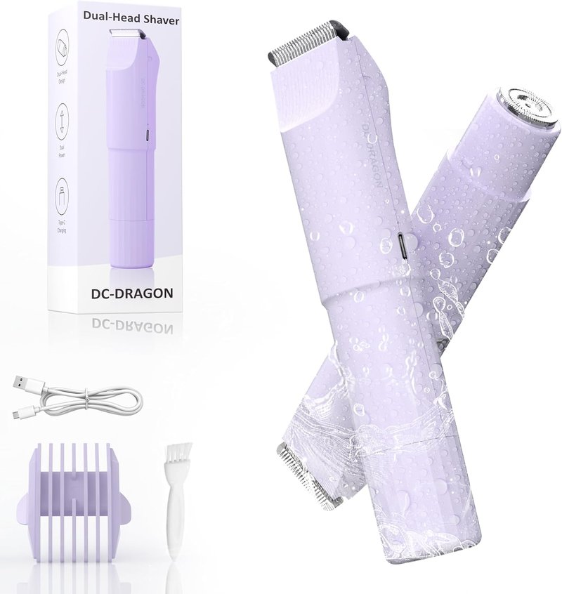 Bikini Shaver Womens Electric Razor 2-in-1 Electric Bikini Trimmer for Women Ainless Electric Razors for Pubic Hair, Face, Legs, Ipx7 Waterproof Underarms Electric Bikini Trimmer for Women