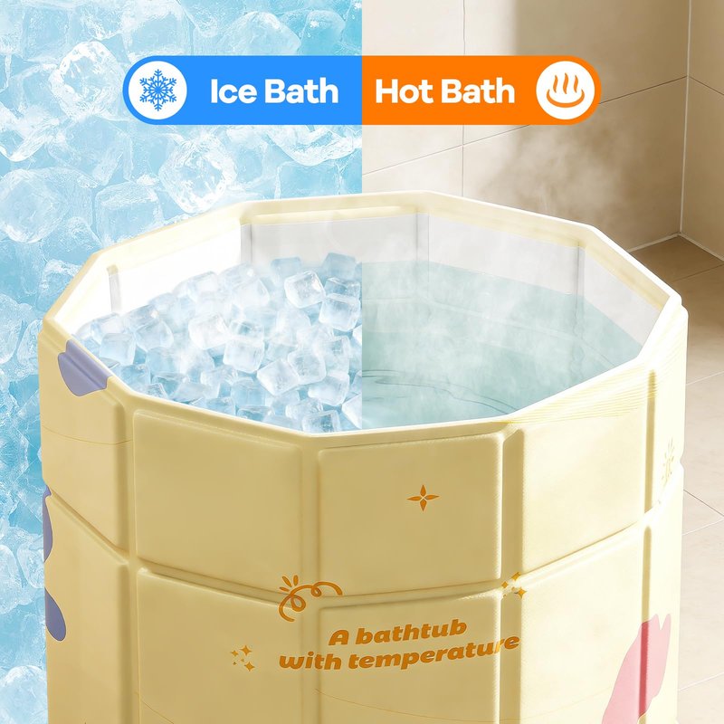 HLCZLUZ Portable Bathtub, Hot Ice Bath Tub Inflation-free, Shower Bathroom SPA Soaking Tub, Collapsible Bathtub No Installation for Home & Outdoor (Warm Yellow, 27.55"L x 27.55"W x 27.55"H)