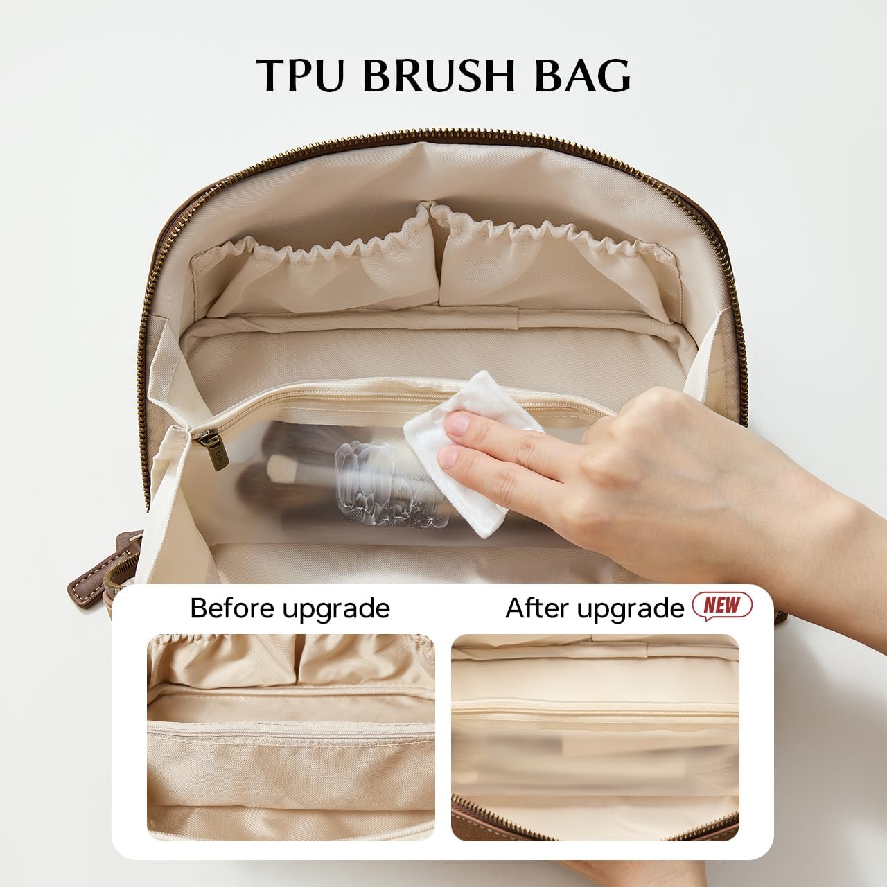 Travel Makeup Bag - Large Capacity Waterproof PU Leather Cosmetic Organizer | Flat Open Toiletry Bag for Skincare & Brushes