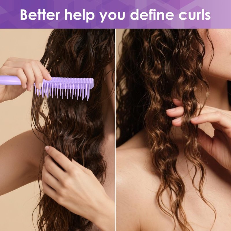 Curl Defining & Detangling Brush – Dual-Vented Curly Hair Brush for Wet & Dry Hair with Flexible Bristles – Reduces Frizz & Smooths Knots – For All Hair Types & Users (Purple)