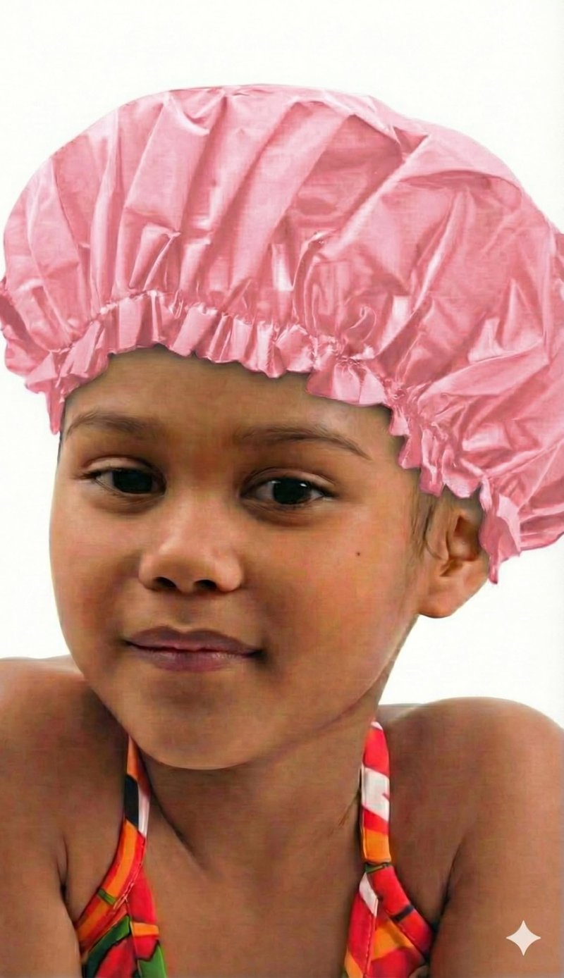 DONNA Kids Shower Cap, Bath Cap, Reusable Waterproof Shower Caps Plastic Reusable Shower Caps Elastic Band Bath Caps for Women, Kids (PINK)