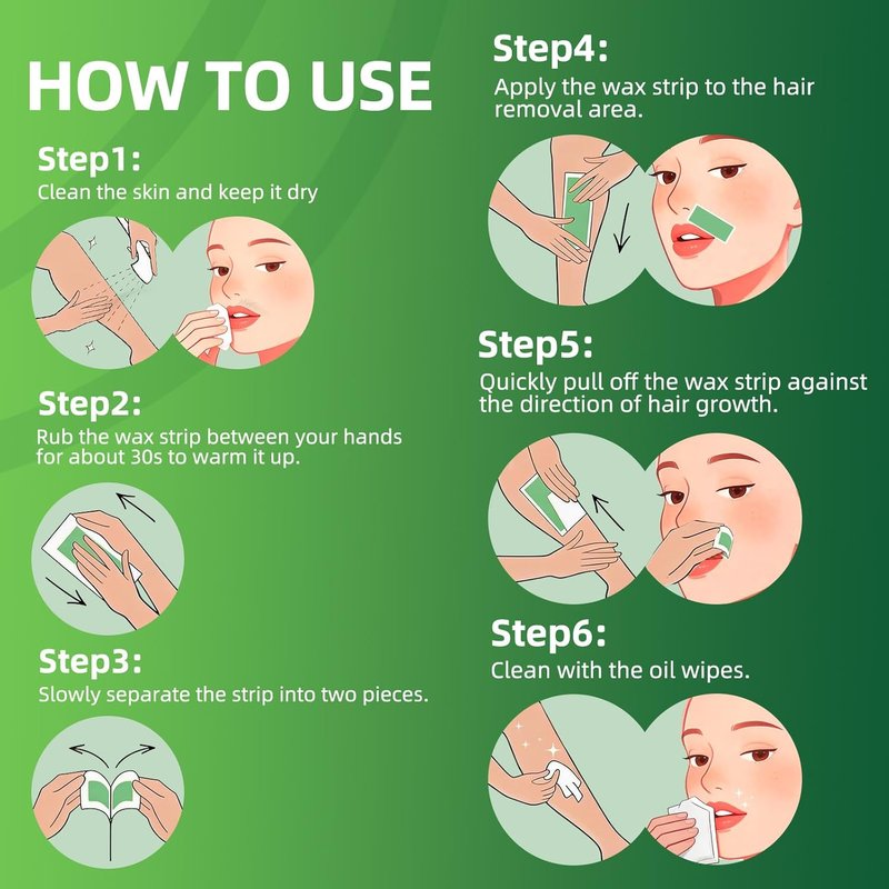 100 Wax Strips Kit - Facial & Body Hair Removal Strips for Sensitive Skin | Includes 5 Calming Oil Wipes