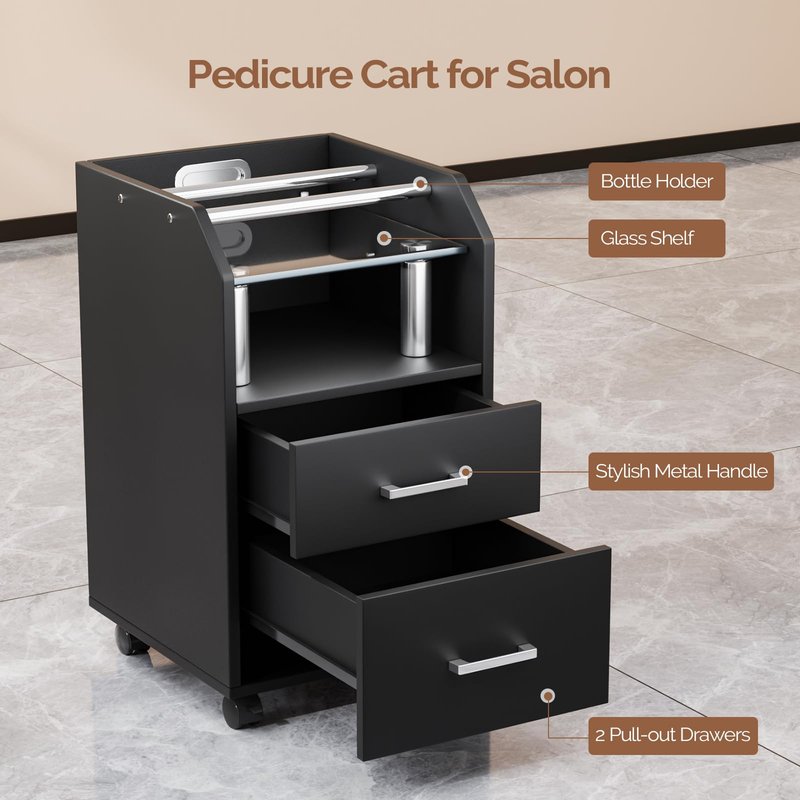 OmySalon Pedicure Cart, Foot Bath Trolley with Storage Drawer & Bottle Racks, Portable Salon Station for Esthetician Manicure & Foot Massage, Beauty Spa Supplies with Locking Wheels, White