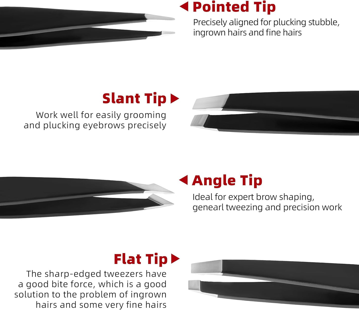 Skiennix Tweezers Set - 4-Piece Stainless Steel Eyebrow Tweezers for Precision Facial Hair Removal | Perfect Gift for Women and Men