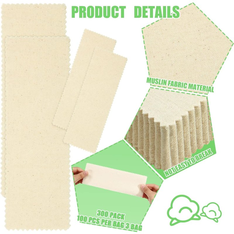 Natural Muslin Epilating Wax Strips - 300 Pcs Precut Hair Removal Cloth for Face & Body | Mixed Sizes