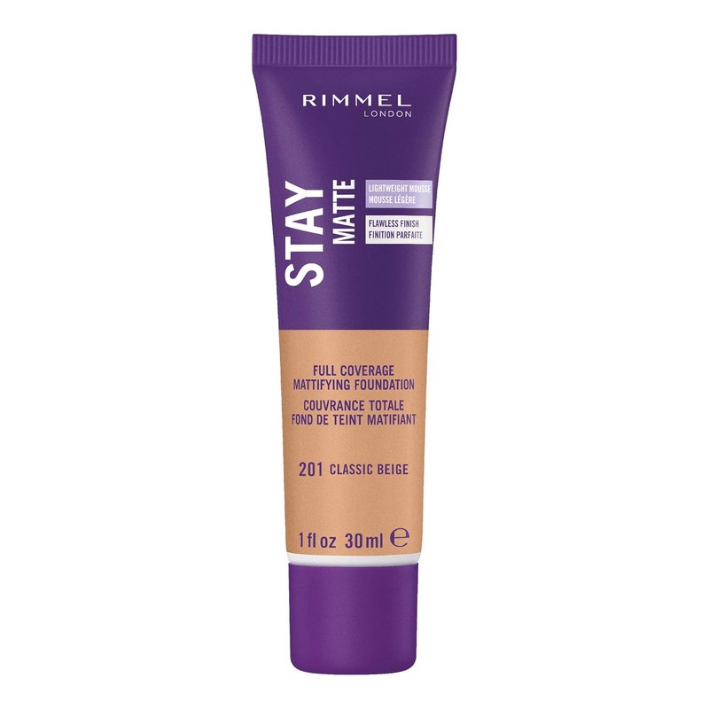 Rimmel London Stay Matte Liquid Mousse Foundation - Oil-Free, Shine Control, Lightweight | 201 Classic Beige, 1oz