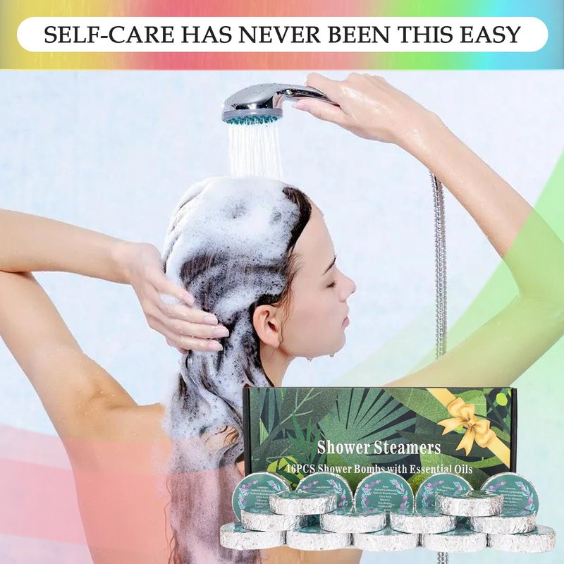 16 Pack Shower Steamers Aromatherapy - Natural Essential Oil Shower Bombs for Relaxation, Stress Relief & Self Care, Gift for Women & Men (8 Scents, 2 Each)