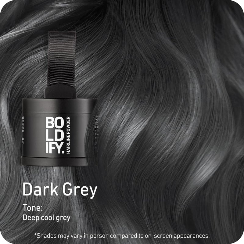BOLDIFY Hairline Powder - Water-Resistant Root Touch-Up for Gray Coverage | 24-Hour Stain-Proof, Mess-Free - Dark Gray