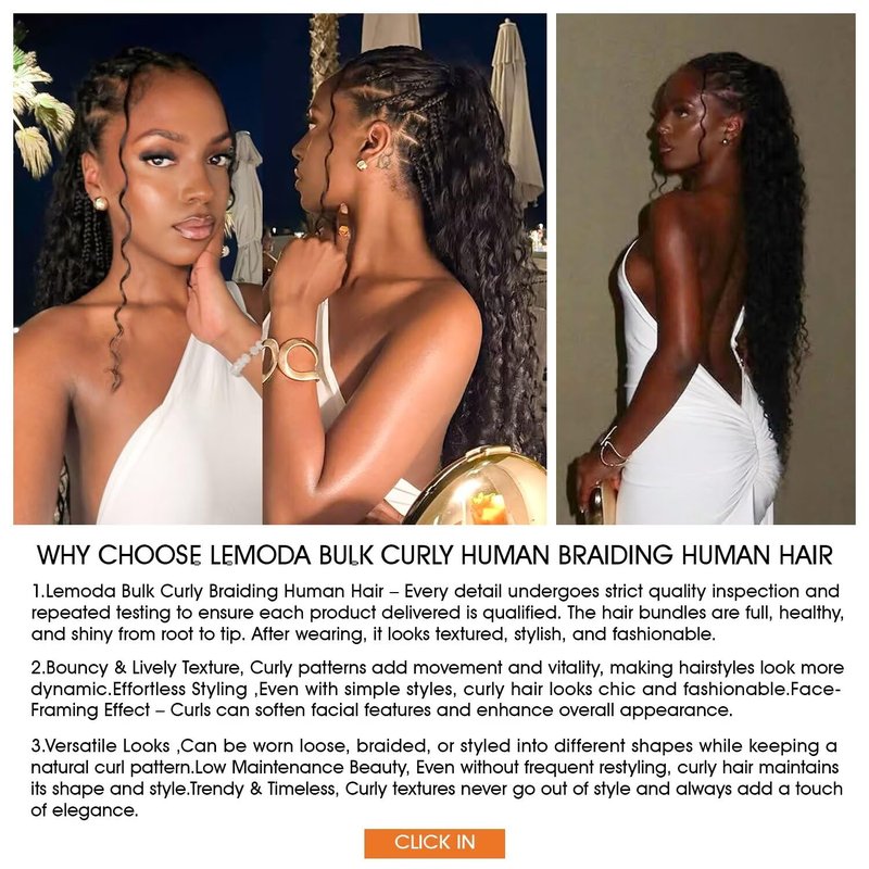 Lemoda Boho Human Hair Extensions - Burmese Curly Bulk for Knotless Braids | 12 Inch, 100g, Natural Black