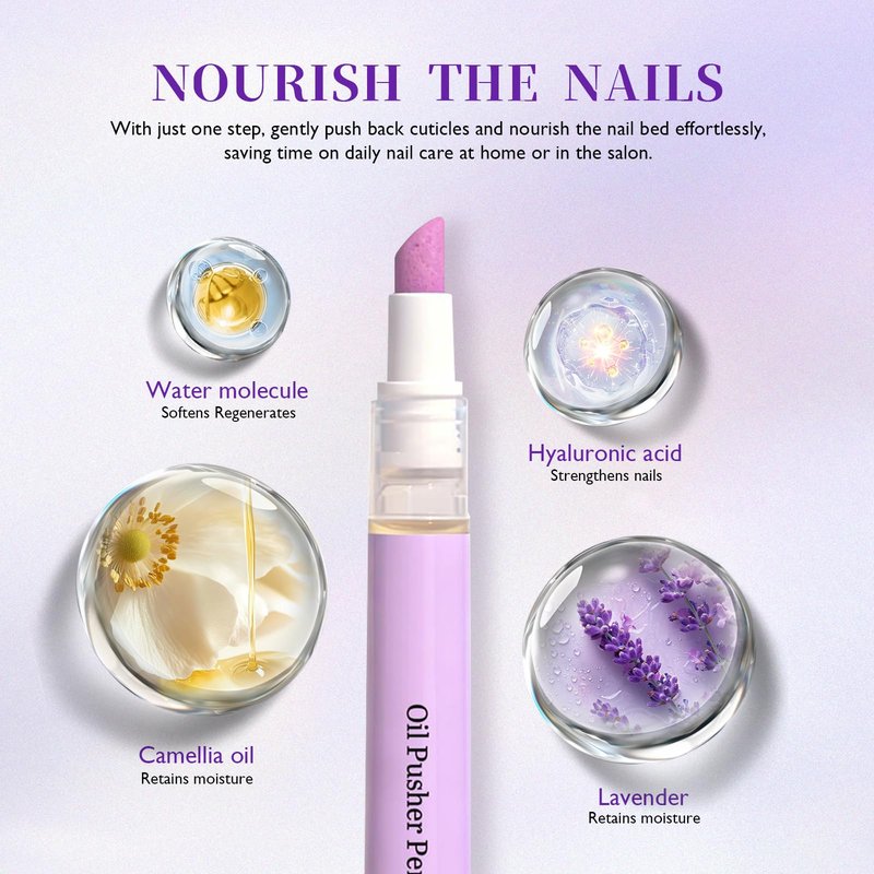 Hgkvnul 2 in 1 Cuticle Oil Pusher Pen, Ceramic Cuticle Remover Pen, for Hangnails & Dry Damaged Nails, Nourish, Moisturize & Brighten Nails (1pcs)