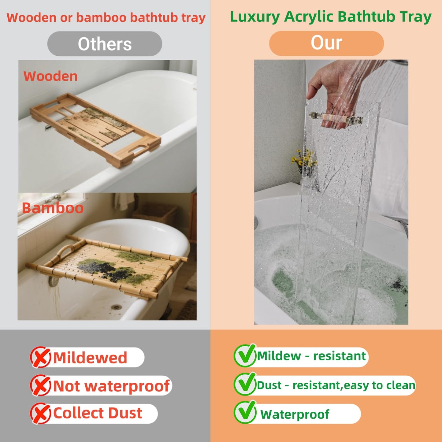 Zinging Life Bath Tub Tray,Clear Bathtub Tray for Luxury Bathroom – Waterproof Bath Caddy with Sleek Surface –No Assembly– Easy Cleaning Bathtub Organizer for Spa Relaxation (31")