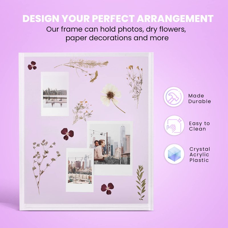 Elil Polaroid & Fujifilm Instax Frame – Clear Acrylic Floating Picture Frame 11.8" x 10.2" Holds 8x10 Photo or 12 Instax Mini Polaroid Go Prints Double-Sided Collage Display for Wedding & Graduation