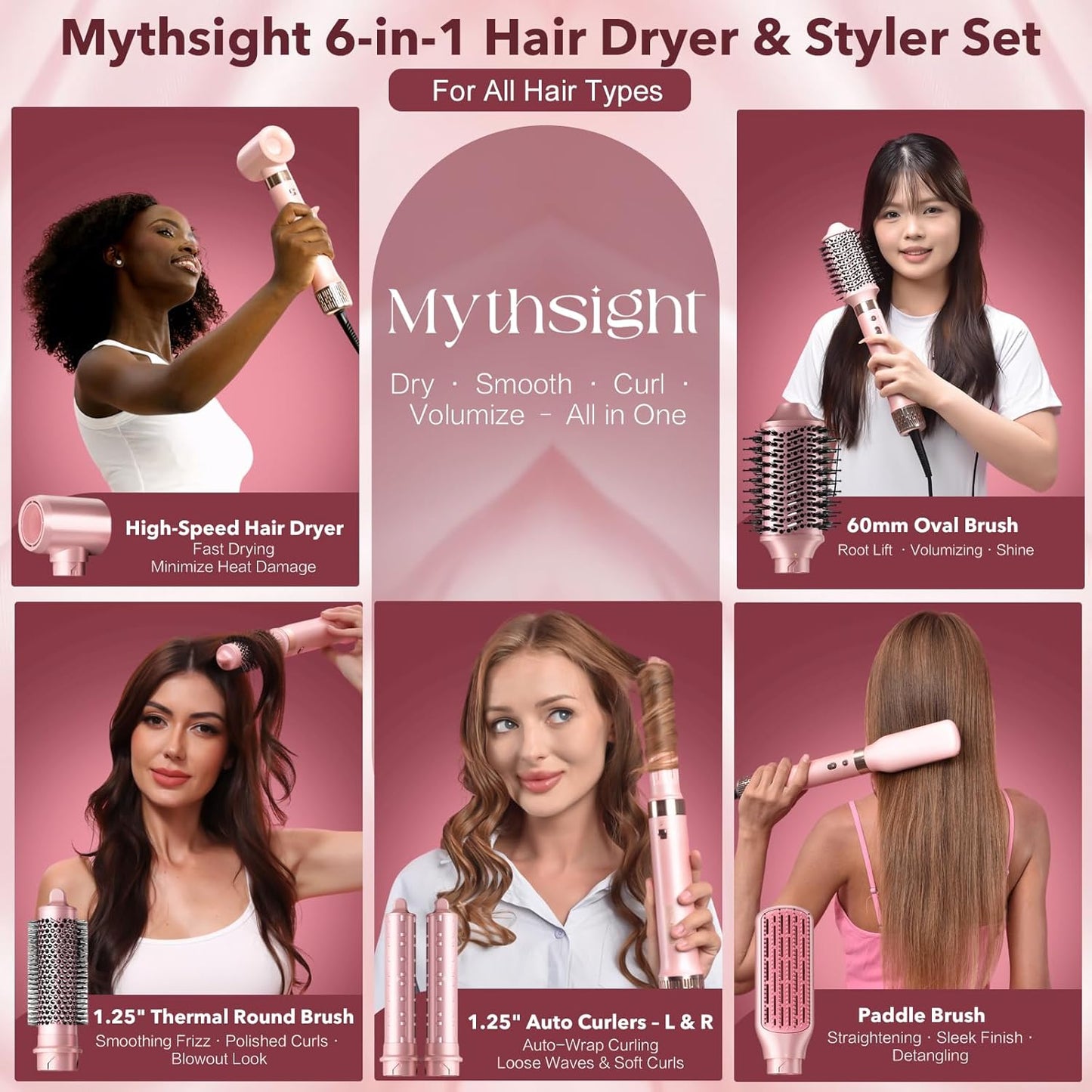 StyleVibe 6-in-1 Air Styler - Fast Drying Hair Dryer & Curling Brush for Smooth Blowouts | Frizz-Free, No Heat Damage