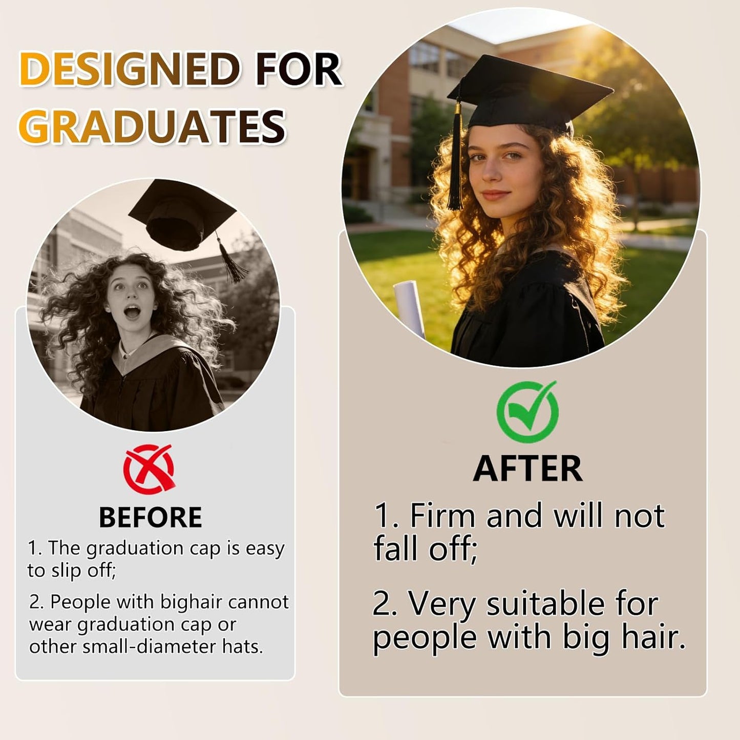 ZEYER Graduation Cap Headband Stabilizer Headband - Anti Slip Hair Band for Women, Hat Accessories for Graduates & Students