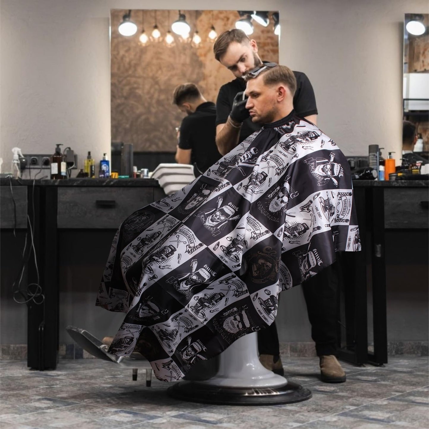 Waterproof Barber Cape with Adjustable Snap Closure - 64"x56" Professional Hair Cutting Cape for Stylists (Black)