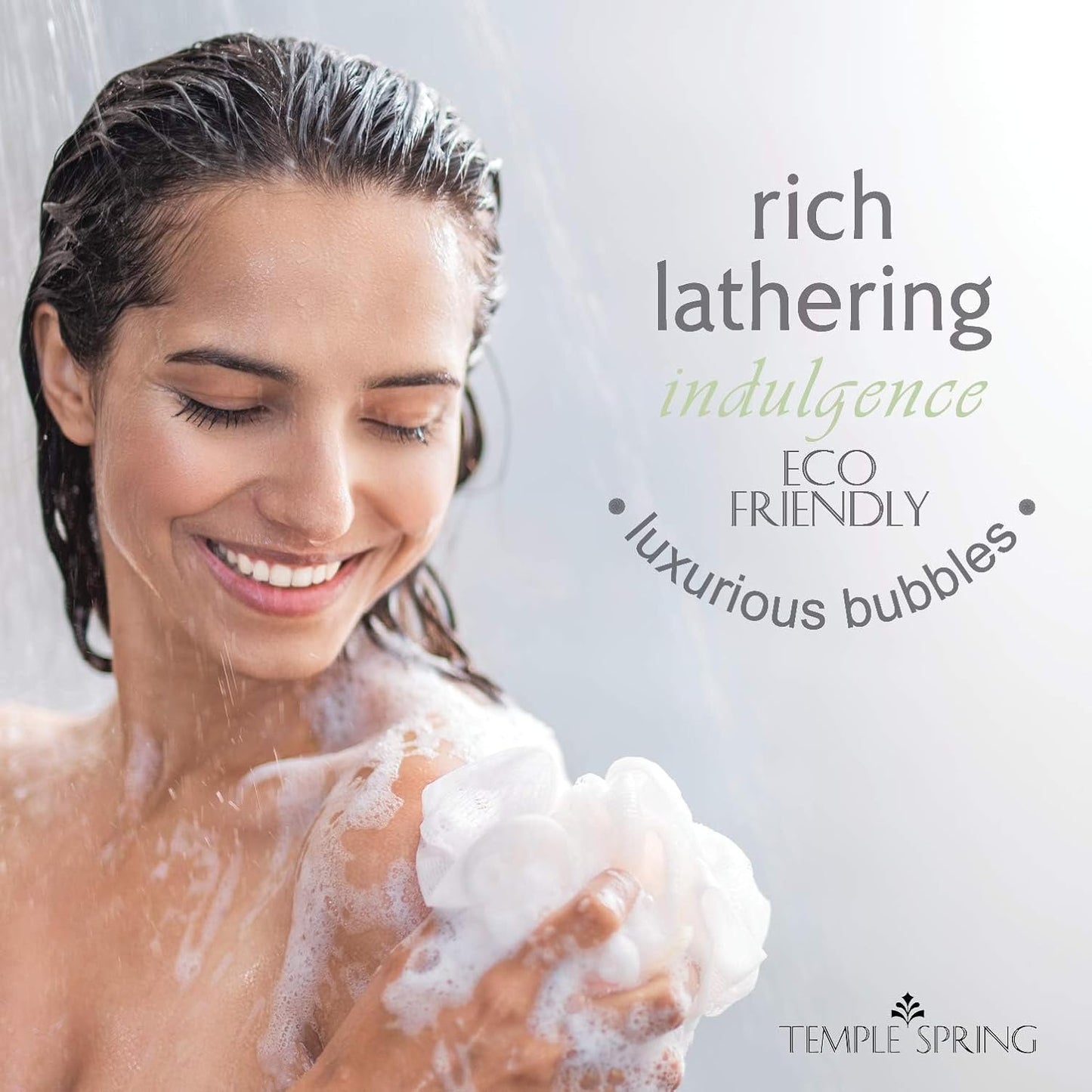 Temple Spring Soft Mesh Shower Loofah Sponge 3-Pack - Gentle Exfoliating Body Scrubber for Smooth Skin | 60g Each, Eco-Friendly with Suction Hook