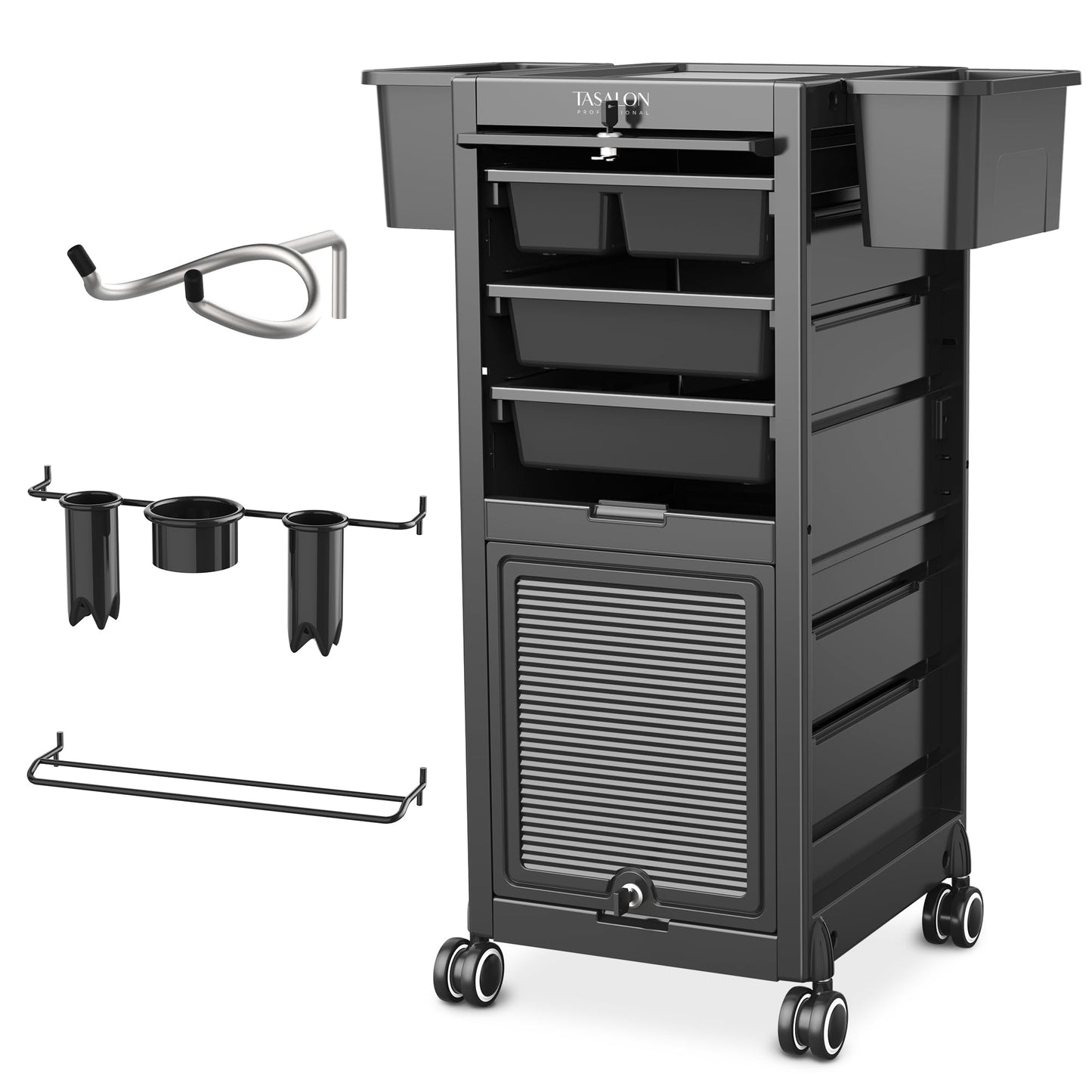 TASALON Professional Rolling Salon Cart, 6-Drawer Storage Trolley with Tool Holders, 33-Inch Height,Barber Shop Hairdressing Beauty Versatile Equipment Black