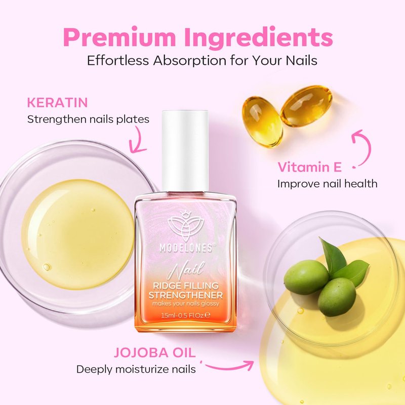 modelones Nail Strengthener and Growth Pearl Pink Nail Polish Nail Repair for Damaged Nails Hardener Extra Strong and Growth Nail Care Gifts for Women 15ml